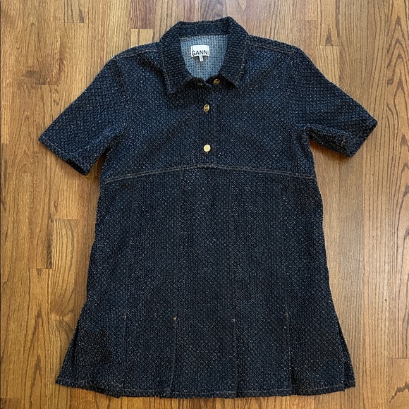 Ganni Dresses & Skirts - GANNI Short Sleeve Fluffy Denim Mini Dress Sz 40